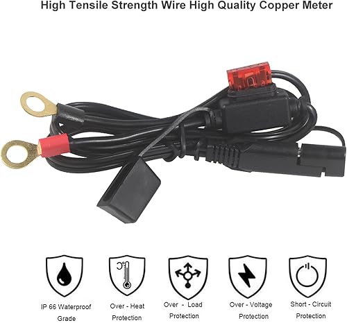 Miniatura 6 de Arnés de terminal Sae a O Ring de 2 pies - Cable de terminal de anillo de ojal Sae 16awg Cable de extensión de cargador de batería de goteo con