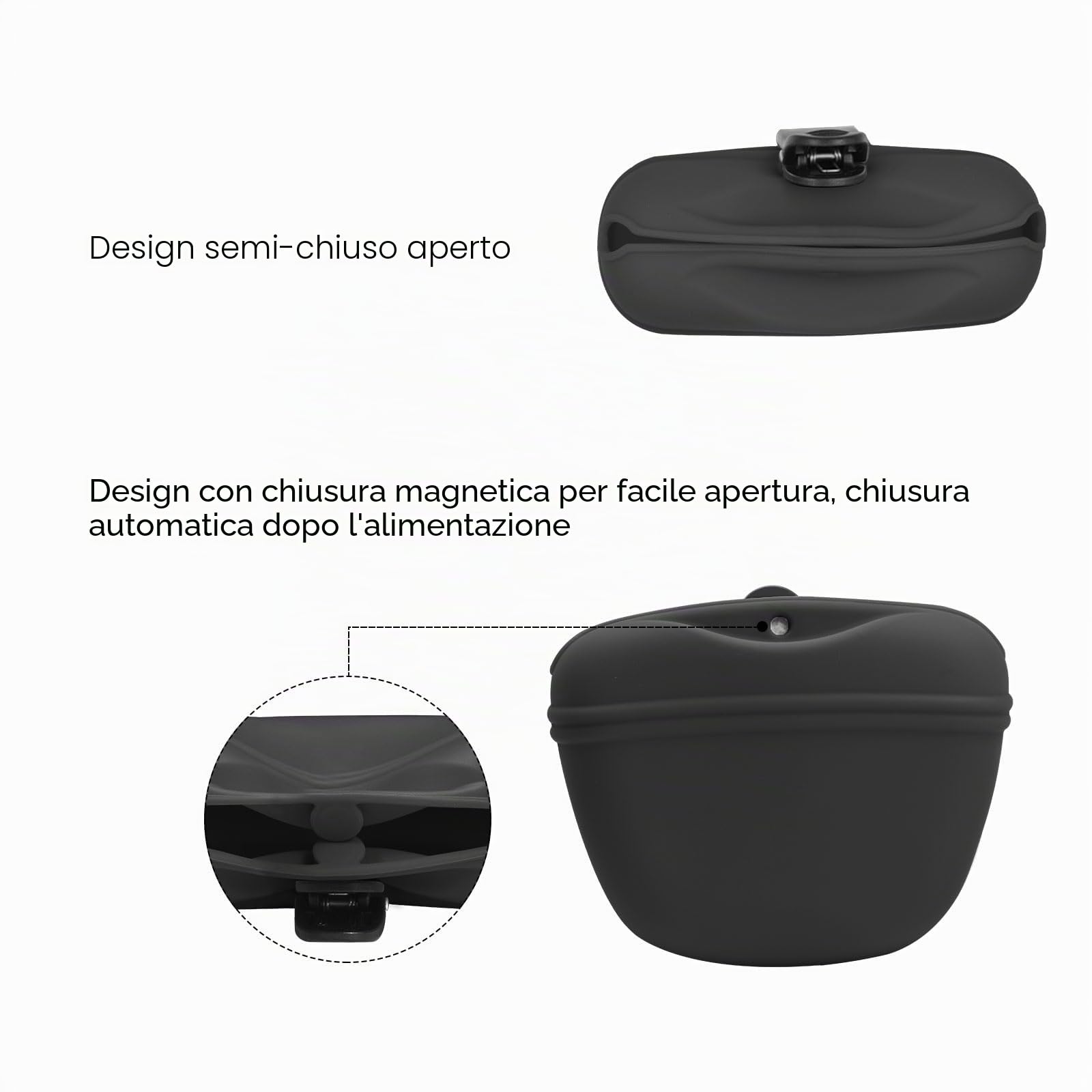 AUDWUD Custodia in Silicone per crocchette per Cani,Contenitore Portatile per l'addestramento Comoda Chiusura con Fibbia Magnetica e Clip in Vita,Senza BPA