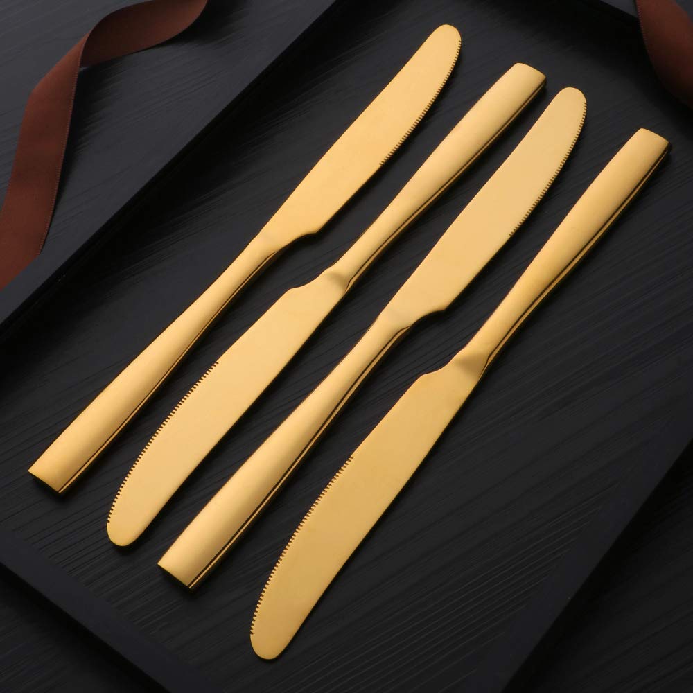 Cuchillos de cena de acero inoxidable de 12 piezas, cuchillos de mantequilla, cuchillos de mesa, juego de cubiertos clásicos, cuchillos de autógrafo para el hogar, cocina o restaurante,
