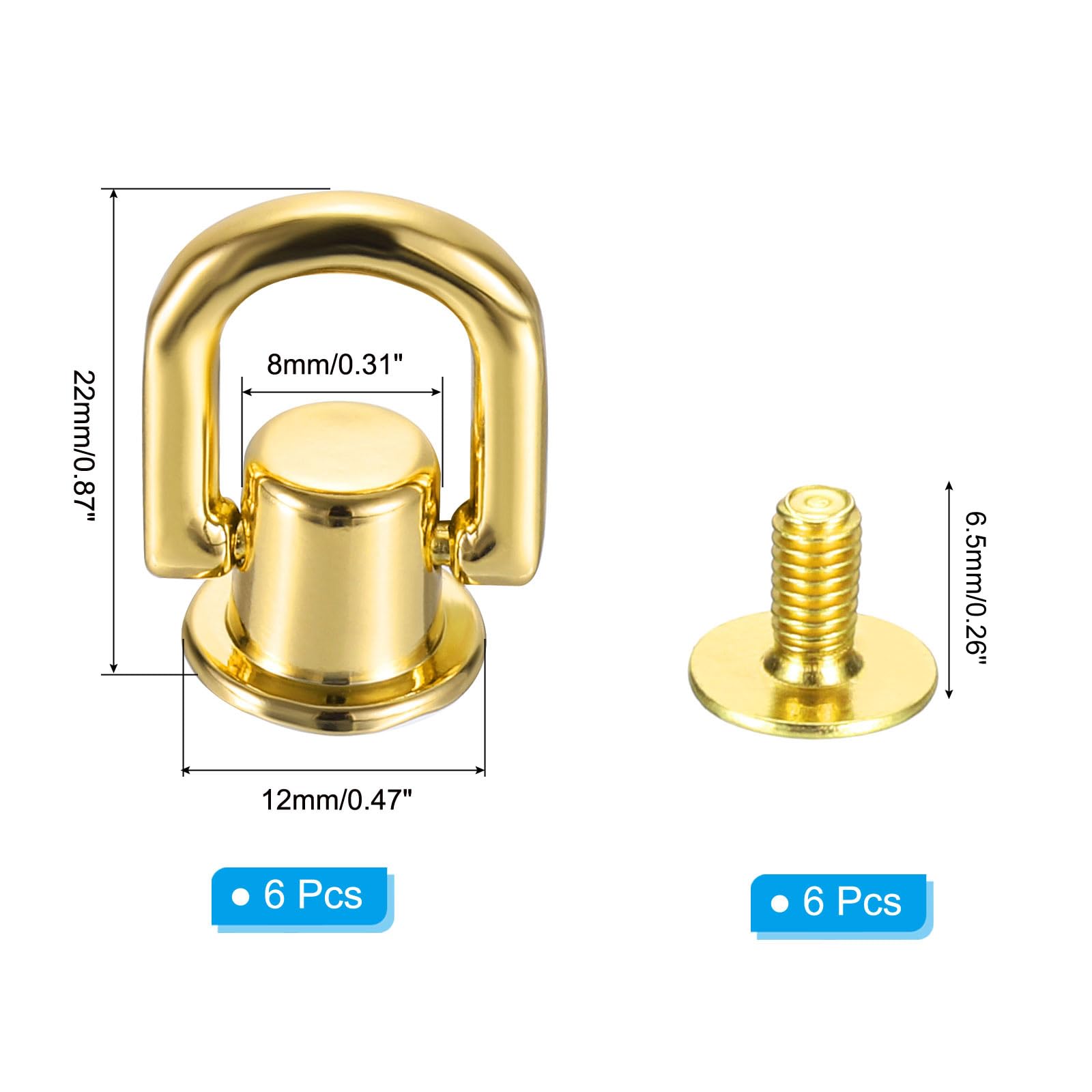 PATIKIL 22x12x5.5mm D Rings for Purse 24 Set Spikes for Clothes Metal Button Spikes Screw Kit Flat Head Rivets Screw DIY Leather Hardware Trim Craft - Image 2