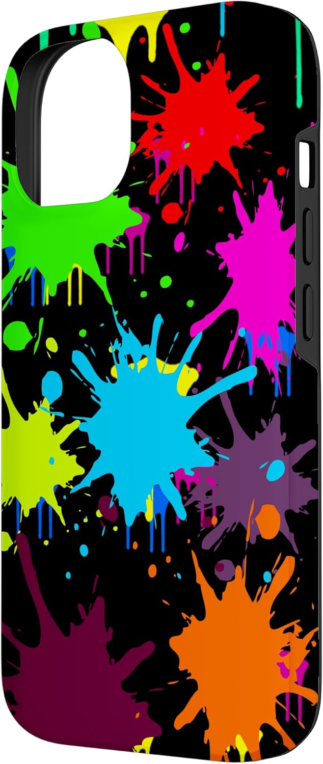iPhone 14 Pro Max BIG BRIGHT MULTICOLOR SPLATTER PAINT ART PATTERN ON BLACK Case