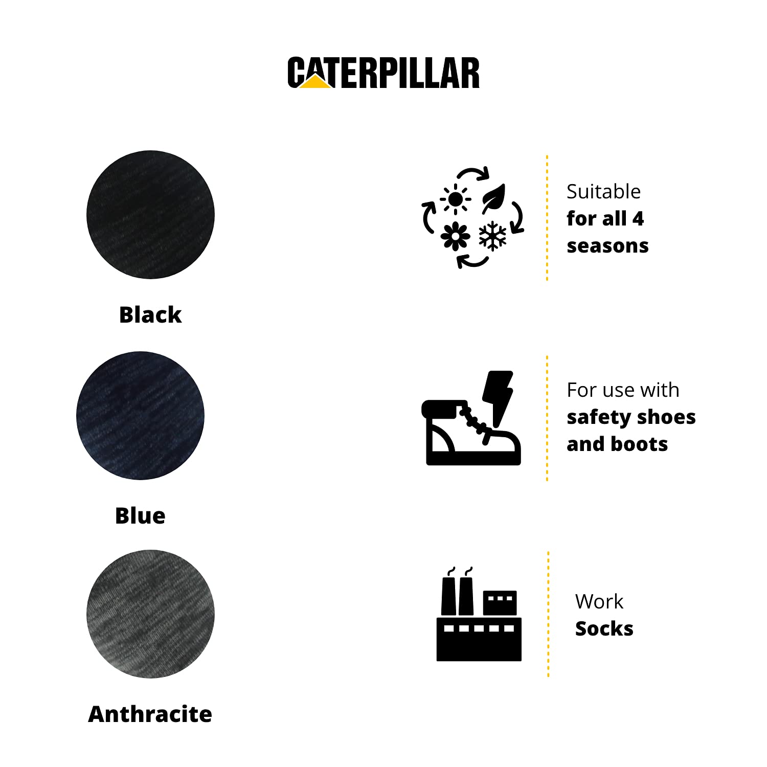 Caterpillar 6 Paires Chaussettes Sneaker Travail - Double Renfort Pointe Talon - Coton