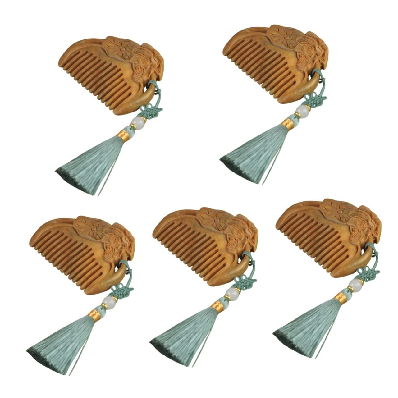 LALAFINA 5piezas Cepillo De Madera Con Borlas Elegantes Para Desenredar Cabello Peine Portátil y Antiestático Para Mujeres Hombres