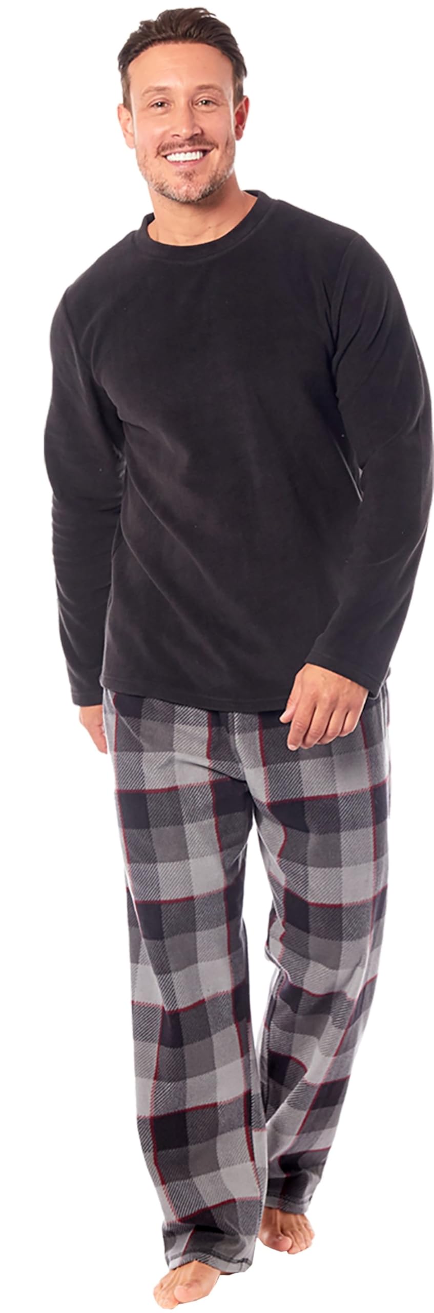 Michael Paul Men's Black / Check Soft & Cosy Fleece Pyjamas | Warm Pj Set Nightwear Sleepwear Loungewear Modern Set With Bottoms | Soft Twosie Pyjama Set For Gifts For Him Xxl