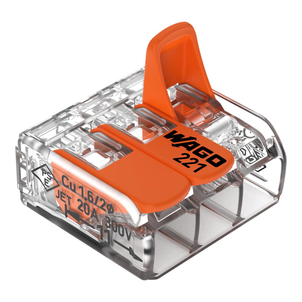 Wago 221-413 Splicing Connector 3 Conductors 0.14-4 mm². Compact Design with Lever, Pack of 50