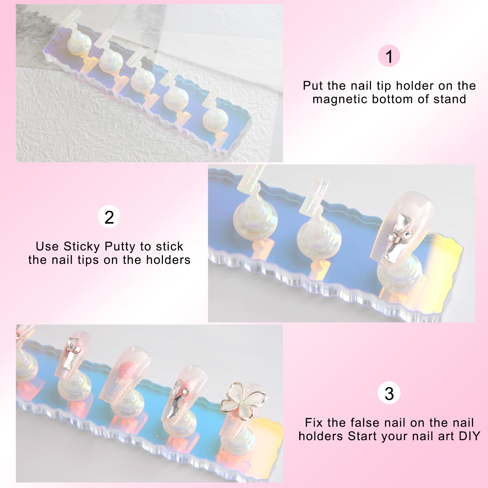 Nagelständer Set – 2 Stück Mit Magnetischer Basis & 96 Knetmassen, Für Press-on Nails, Nageldesign & Übung, In Aurora-Optik