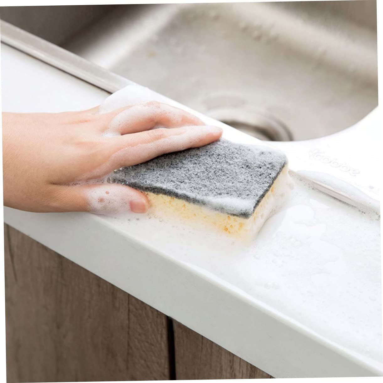 HOODANCOS 8Pcs Non Scratch Kitchen Sponge Durable Multi Purpose Scouring Pads for Cleaning Dishes Utensils and Cookware Black for Kitchen and Bathroom Use