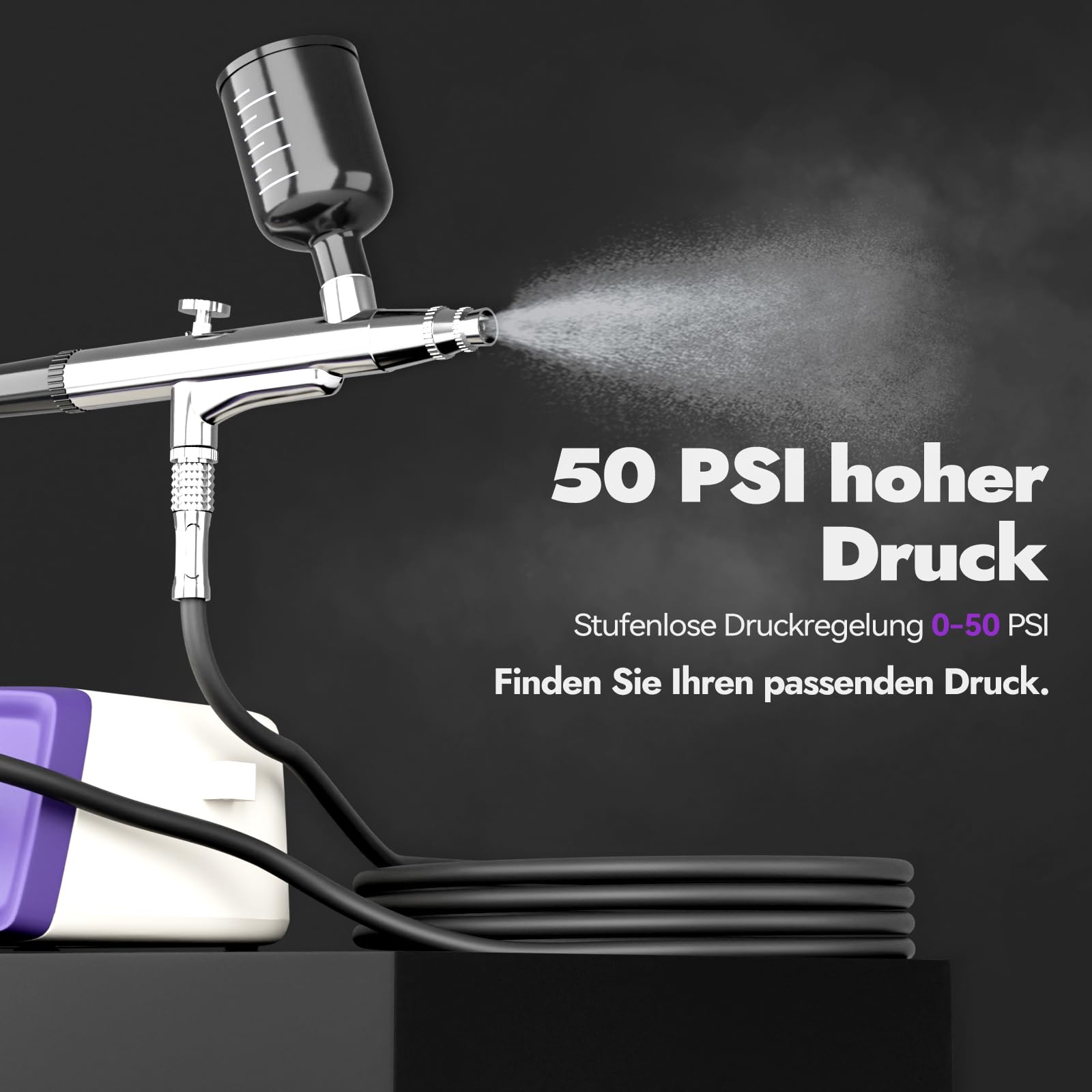 50 PSI Airbrush Set mit tragbarem Kompressor, Dual Action Multi Funktion Airbrush Set mit 0,2/0,4/0,5mm Düsen/Reinigungssets für Kuchendekoration, Makeup, Modellbau
