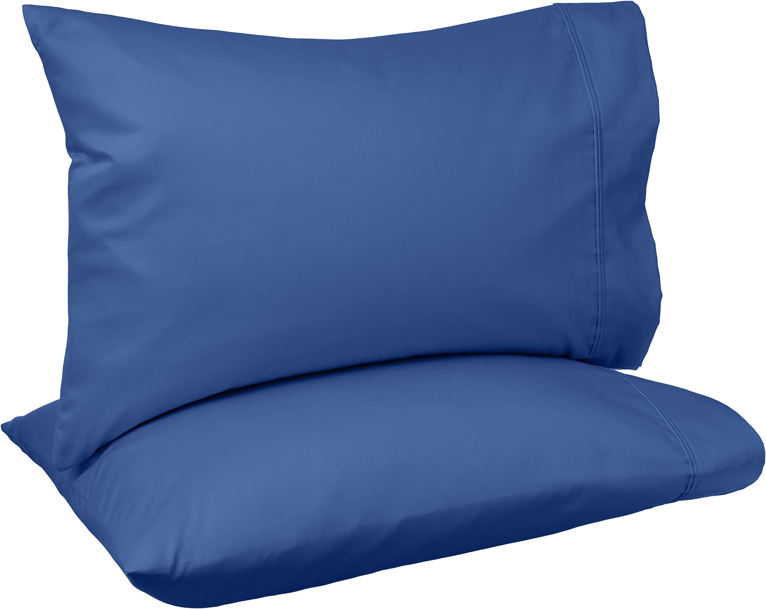 Amazon Basics 400 Thread Count 100% Cotton Pillow Cases, Soft & Breathable Sateen Weave, Machine Wash, Standard Size, 20" x 30", Navy, Set of 2