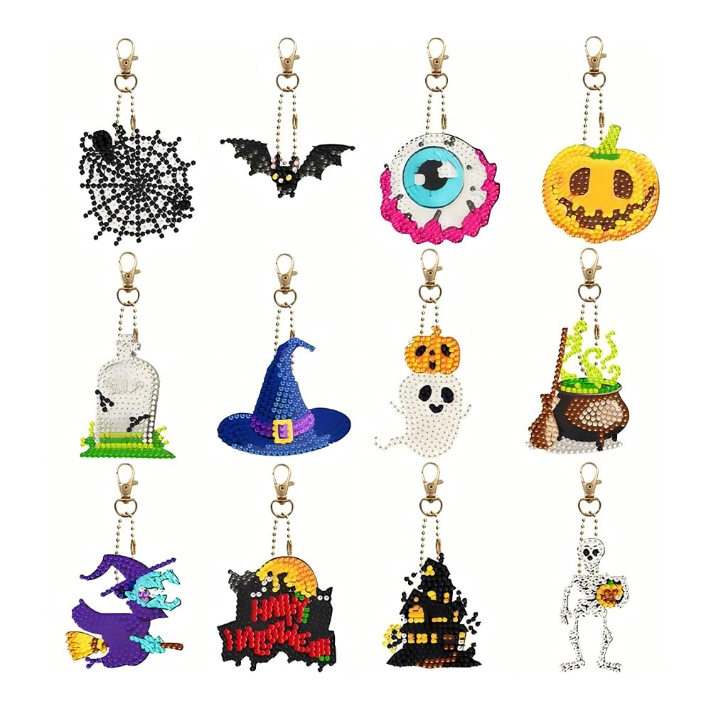 ハロウィン ダイヤモンドアートキット【完成品】 Amazon.co.jp: ダイヤモンドアートキーホルダー 12 個 ハロウィン