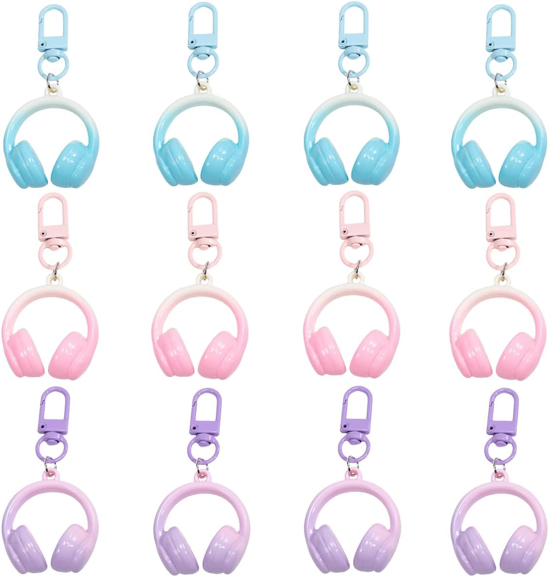 12 Pack Musical Headset Keychains Mini Headphone Keyrings Purse Bag Charms for Music Lovers Gifts