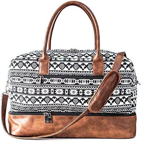 MyMealivos Canvas Weekender Bag, Overnight Travel Carry On Duffel Tote with Shoe Pouch (black)