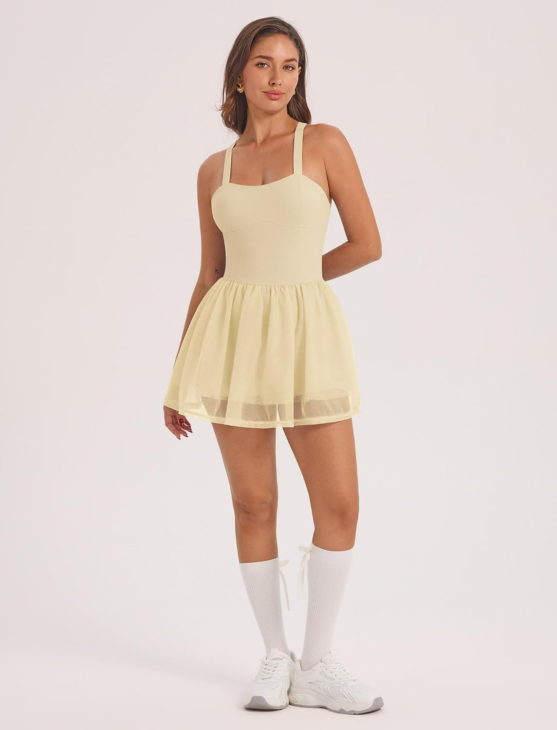 ABOCIW Womns Mesh Hem Tennis Dress Built in Bra and Shorts Cross Back Workout Golf Athletic Dress with Pocket