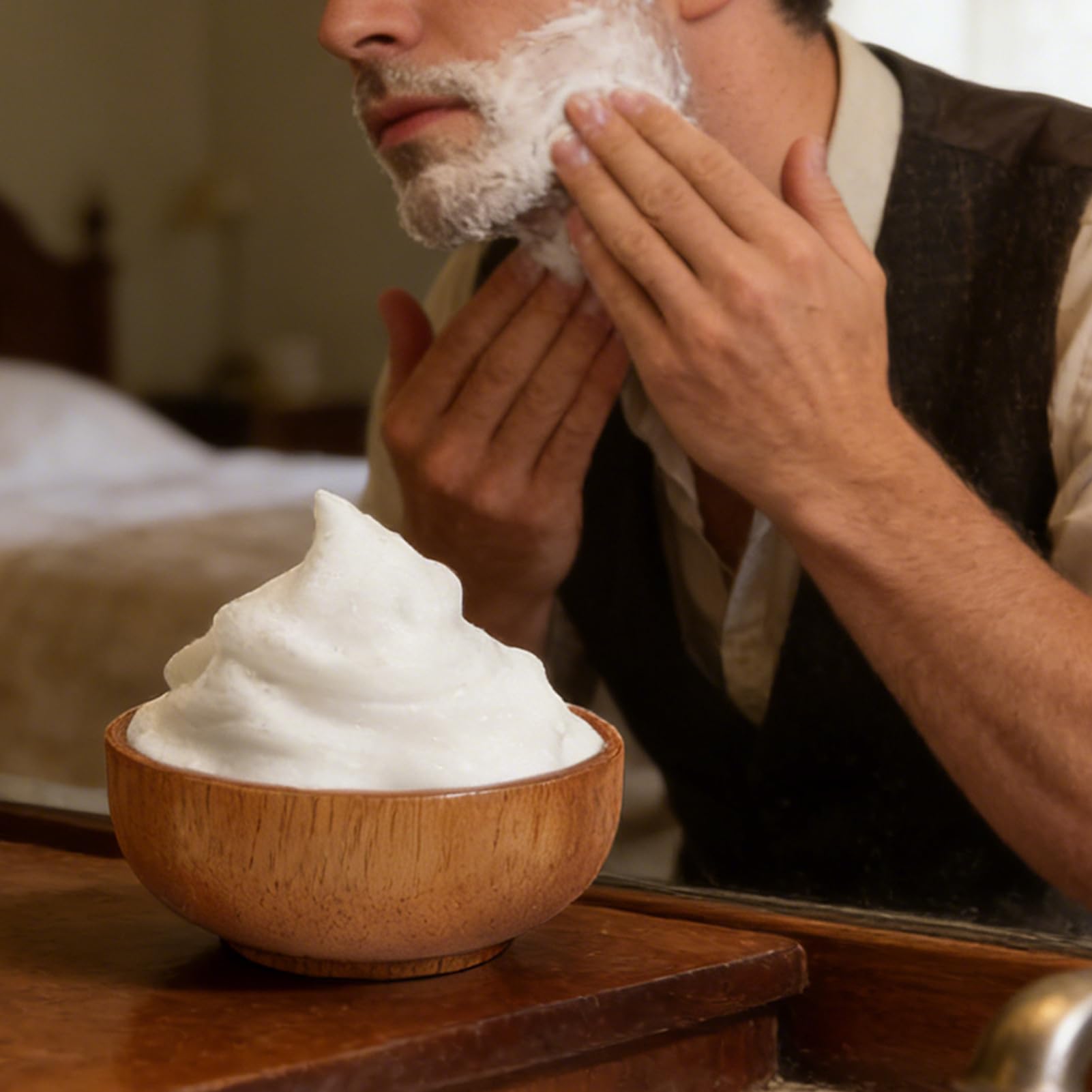 Generisch Cuenco de espuma de afeitar de madera, con tapa, accesorios de afeitado, para el en casa, viajes en el baño, hotel, salón