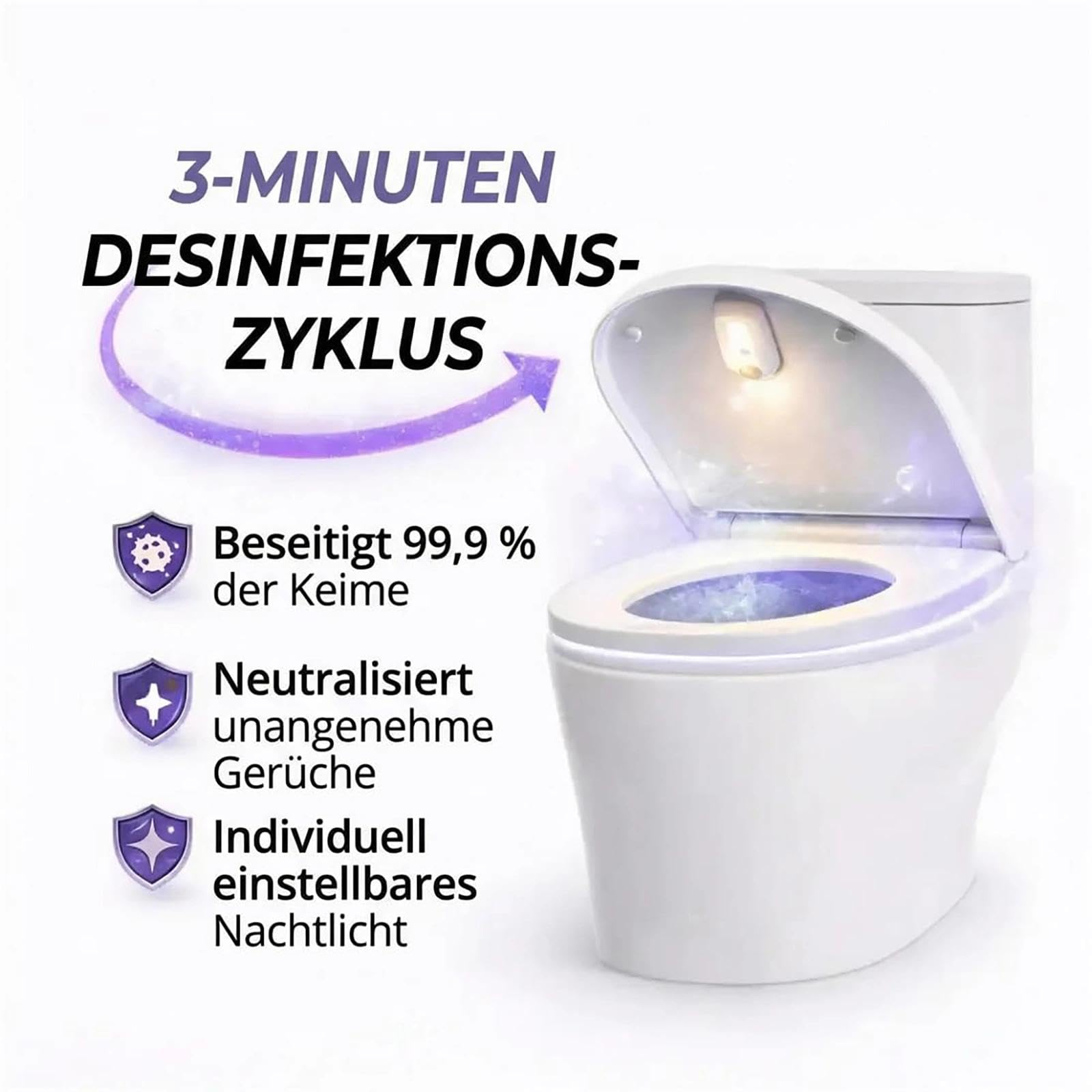 self cleaning uv toilet sanitizer and night light,uv licht gegen bakterien,uv-c lamp,selbstreinigendes uv-toiletten-desinfektionslicht 6 Farben, mit Nachtlicht & Bewegungssensor WC (A)