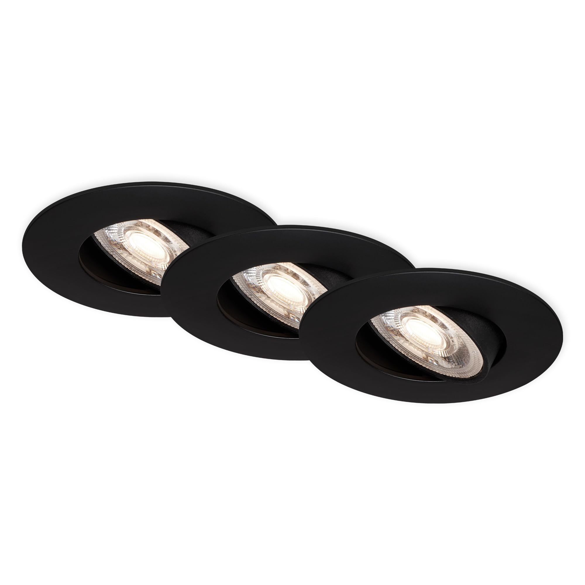 BRILONER - 3er Set LED Einbaustrahler 230V, LED Strahler Badezimmer IP65, Deckenstrahler stufenlos dimmbar, Spots, Deckenspots, Badezimmerlampe, Schwarz, 90x42 mm (DxH)