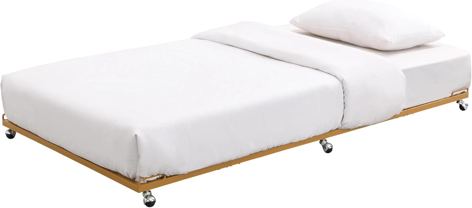 KB Designs - Twin Roll-Out Metal Trundle Bed Frame with Wheels, White