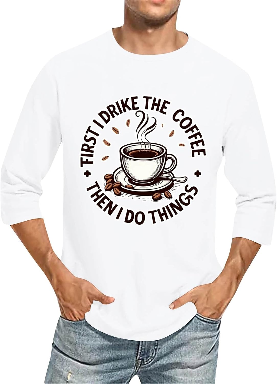 WENKOMG1 Men's Novelty Graphic Print Tee Shirt 3/4 Sleeve Summer Casual T Shirt, S-2XL