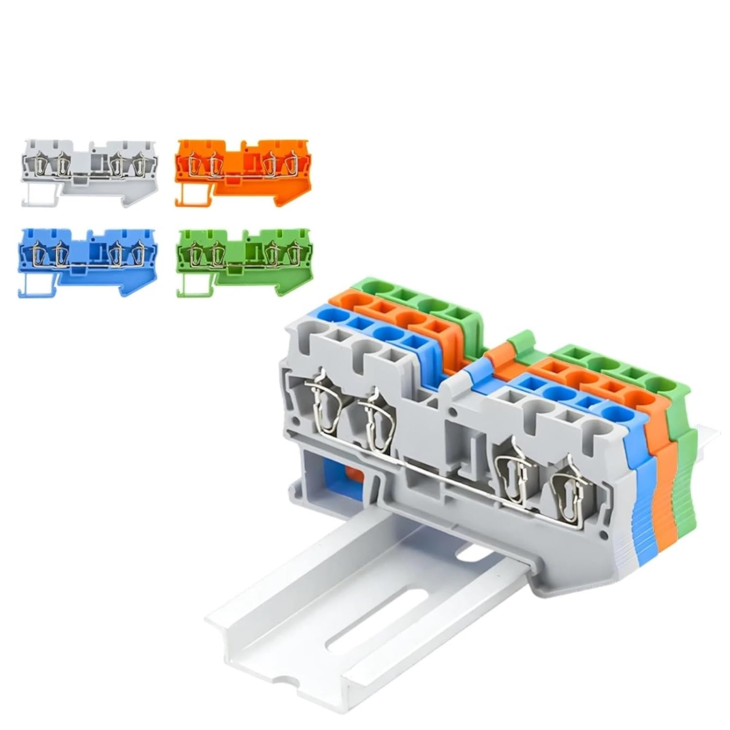 10Pcs Din Rail Terminal Block ST-2.5-Quattro Wire Connectors Pull Type 4 Conductors Spring Wiring Terminal Blocks(Blue)