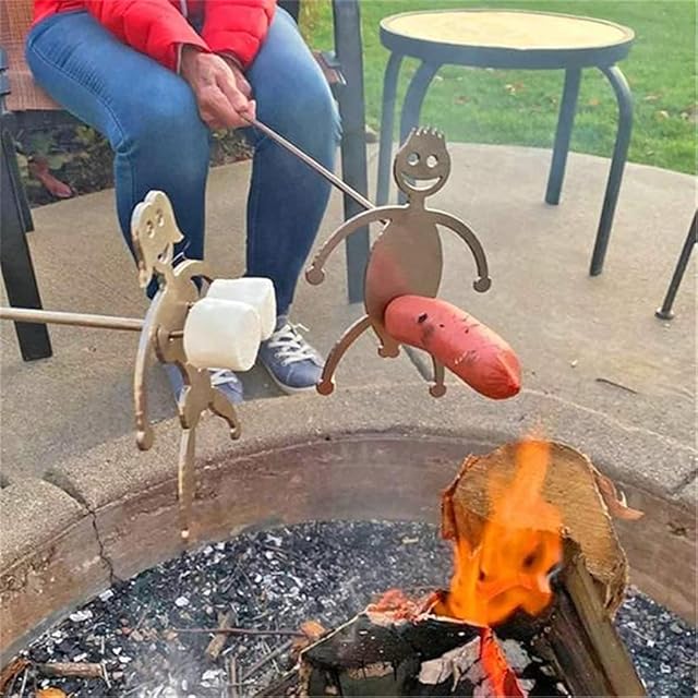 Hot Dog/Marshmallow Roasters, Women Men Shaped Stainless Steel Camp Fire Roasting Stick, Funny Metal Craft Skewer Stick, Barbecue Forks for Campfire,Bonfire and Grill (Marshmallow Girl + Hot Dog Boy)
