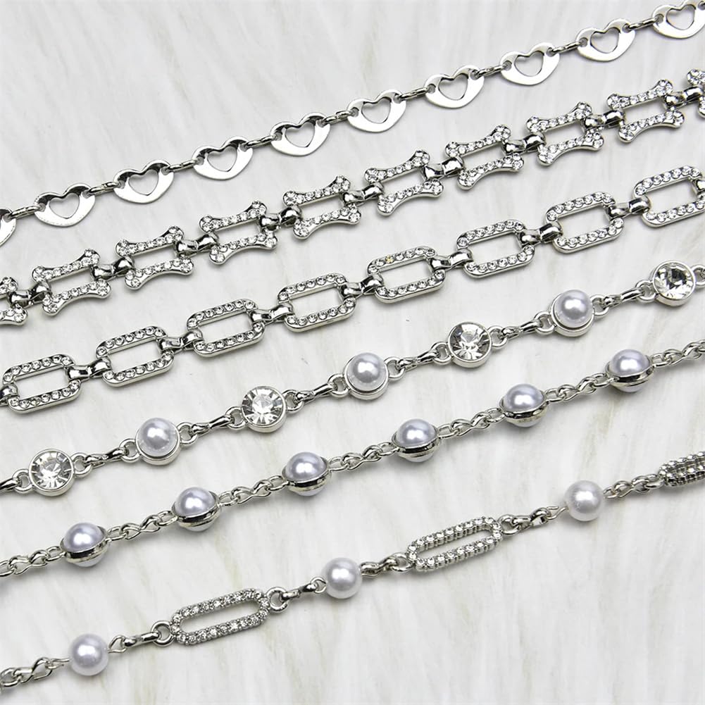 Frędzle z kryształkami, Ozdobne frędzle ze srebrnymi kryształkami 7 mm/10 mm 1-5 jardów(Style 4,5 yards)