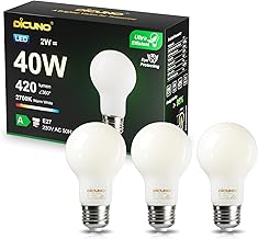 DiCUNO Ultra Efficient LED Bulb E27 2W, Equivalent 40W, Energy Class A, Warm White 2700K, 420lm, Edison Filament LED Lamps, A60 Energy Saving, Non-Dimmable, Glass, 3 Pieces