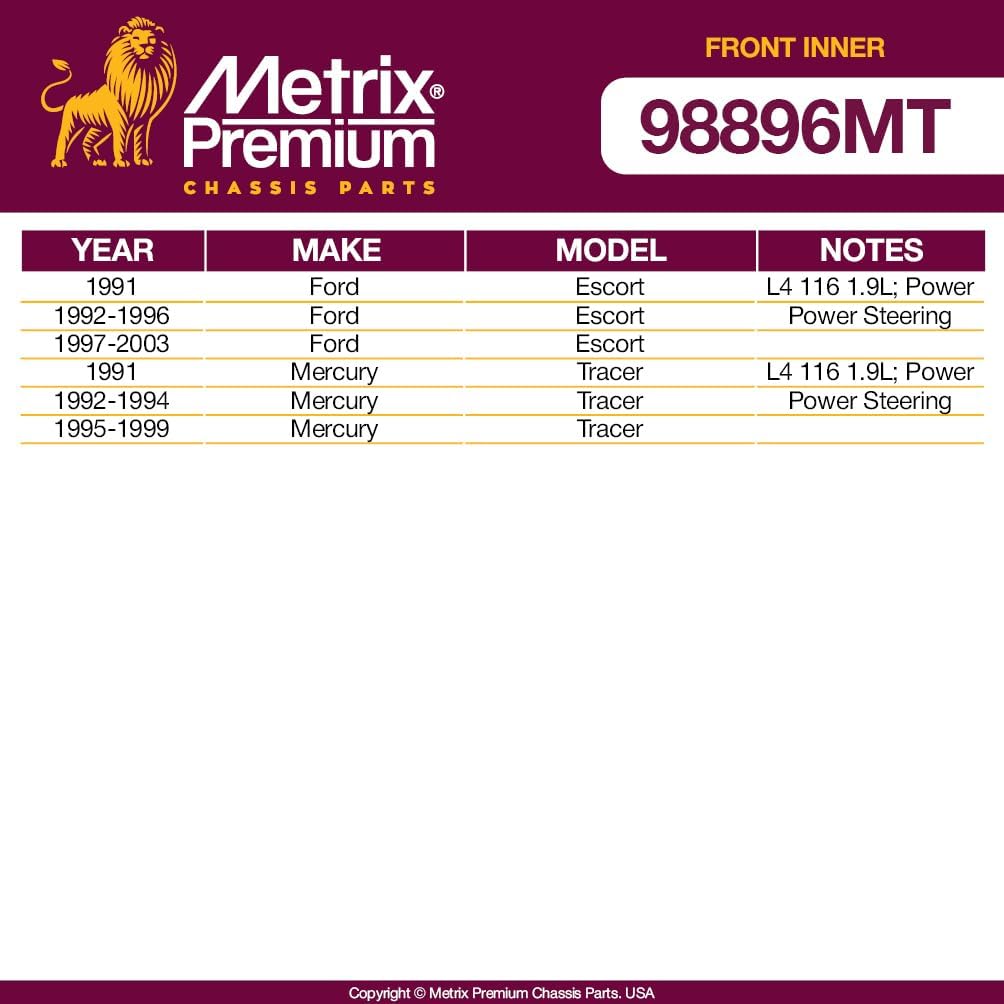 Metrix Premium Chassis Parts - 2 PC Front Inner Tie Rod End Kit Fits 91-03 Ford Escort, 1991-1999 Mercury Tracer, Replacement MEV265, Made in Europe
