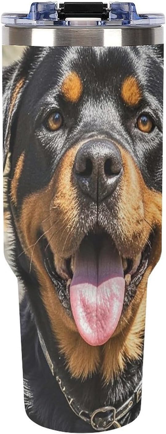 40 Oz Tumbler with Straw And Lid Rottweiler Dogs Tongue Head Insulated Travel Coffee Mug Stainless Steel Water Bottle Vacuum Insulated Tumblers for Sport Work Car Travel Weekends
