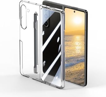 for Samsung Galaxy Z Fold 5 Case with S Pen Skin Friendly Z Fold 5 Phone Case with Pen Holder Folding Shockproof Full Protective PC Wireless Charging Case for Galaxy Z Fold 5 - Clear