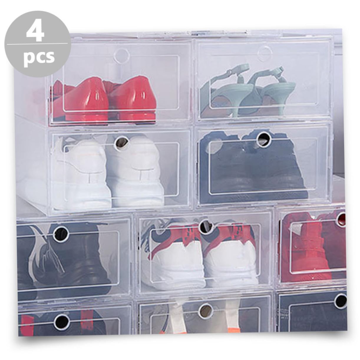 4 pezzi Scatole Trasparenti Rigide per Scarpe in PP con Apertura Facile Impilabili per Armadio e Sotto Letto Organizer Scarpe Uomo e Donna per Casa Ordinata