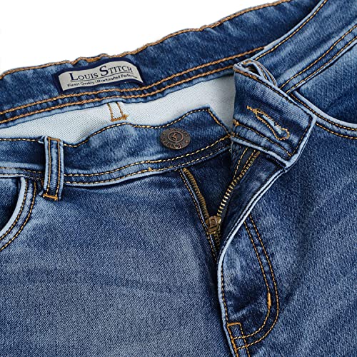 Image of LOUIS STITCH Mens Jeans Italian Cloth Denim Mid Rise Super Stretch Butter Comfort Relaxed Fit Jeans for Men (LSJNC-BU92)