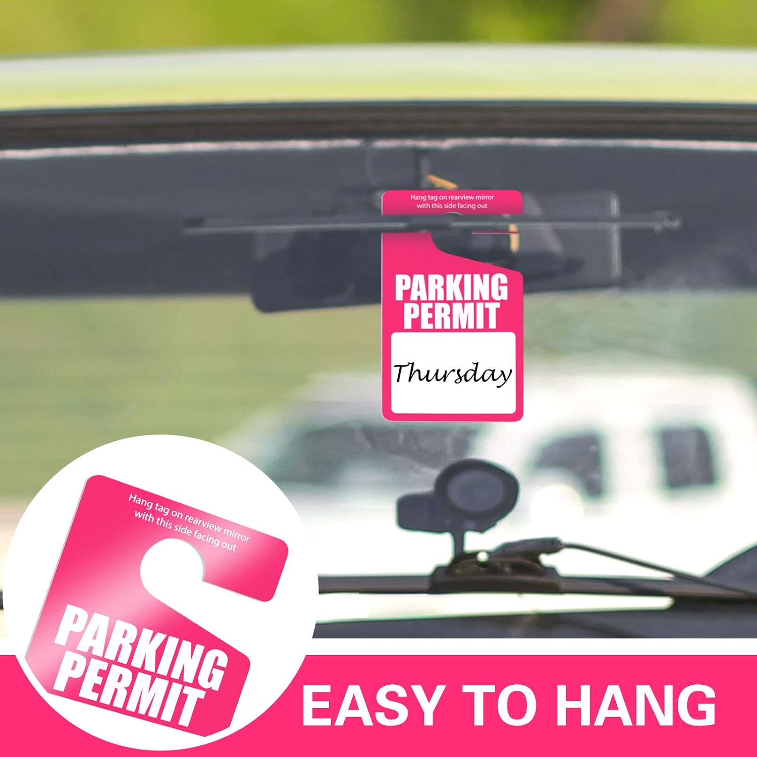 100 Pack Parking Permit Hang Tags Plastic Parking Placards PVC Hang Tag 3 x 5 Inch for Car Rear View Mirror(Hot Pink)