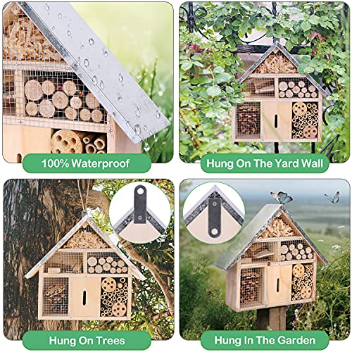 Wooden Insect House for Garden Insect Hotel for Ladybugs,Mason Bees,Butterflies,Ladybirds Hanging Bamboo Habitat (Wooden) (Insect A) - Image 6