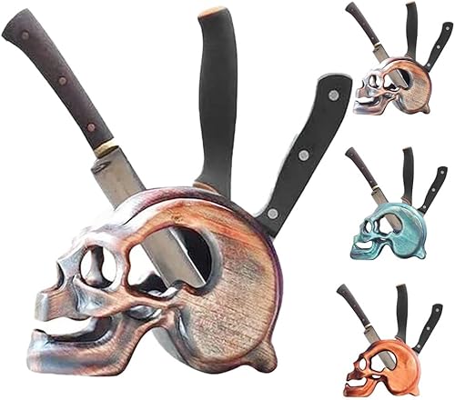Soporte de madera hecho a mano para cuchillos de calavera, soporte de cuchillo de calavera de madera para cuchillo de cocina, soporte de cuchillos