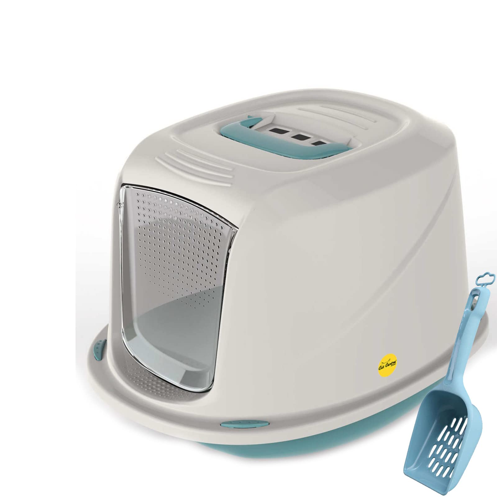 CAT CENTRE Medium Blue Hooded Kitten Litter Tray + Scoop & Carbon Filter โ image 1