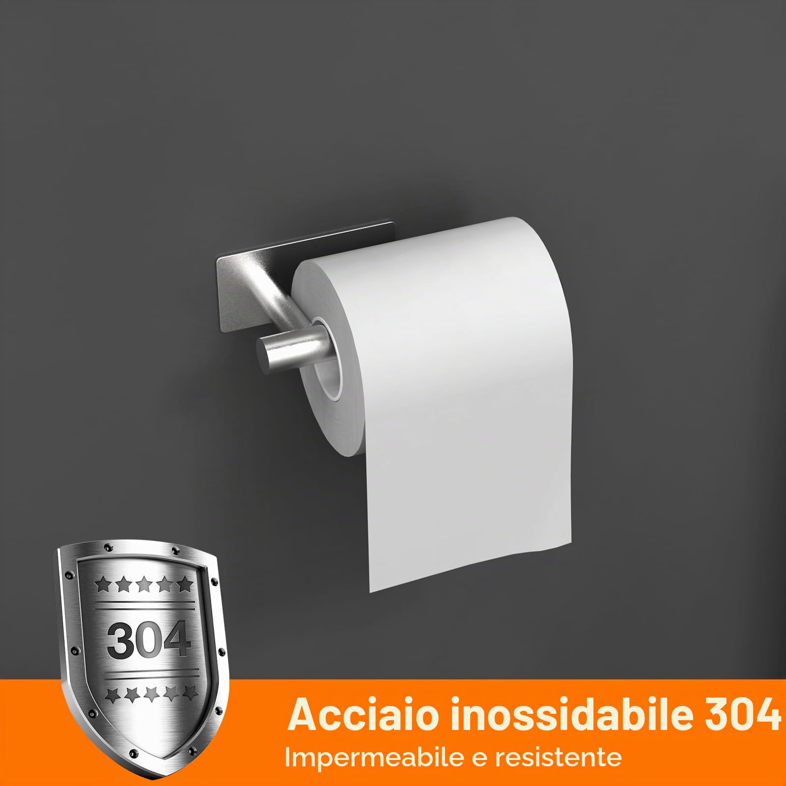 Ibergrif MK34052 Porta Carta Igienica Adesivo Portarotolo Carta Igienica Acciaio Inox per Bagno e Toilette,Acciaio Inossidabile
