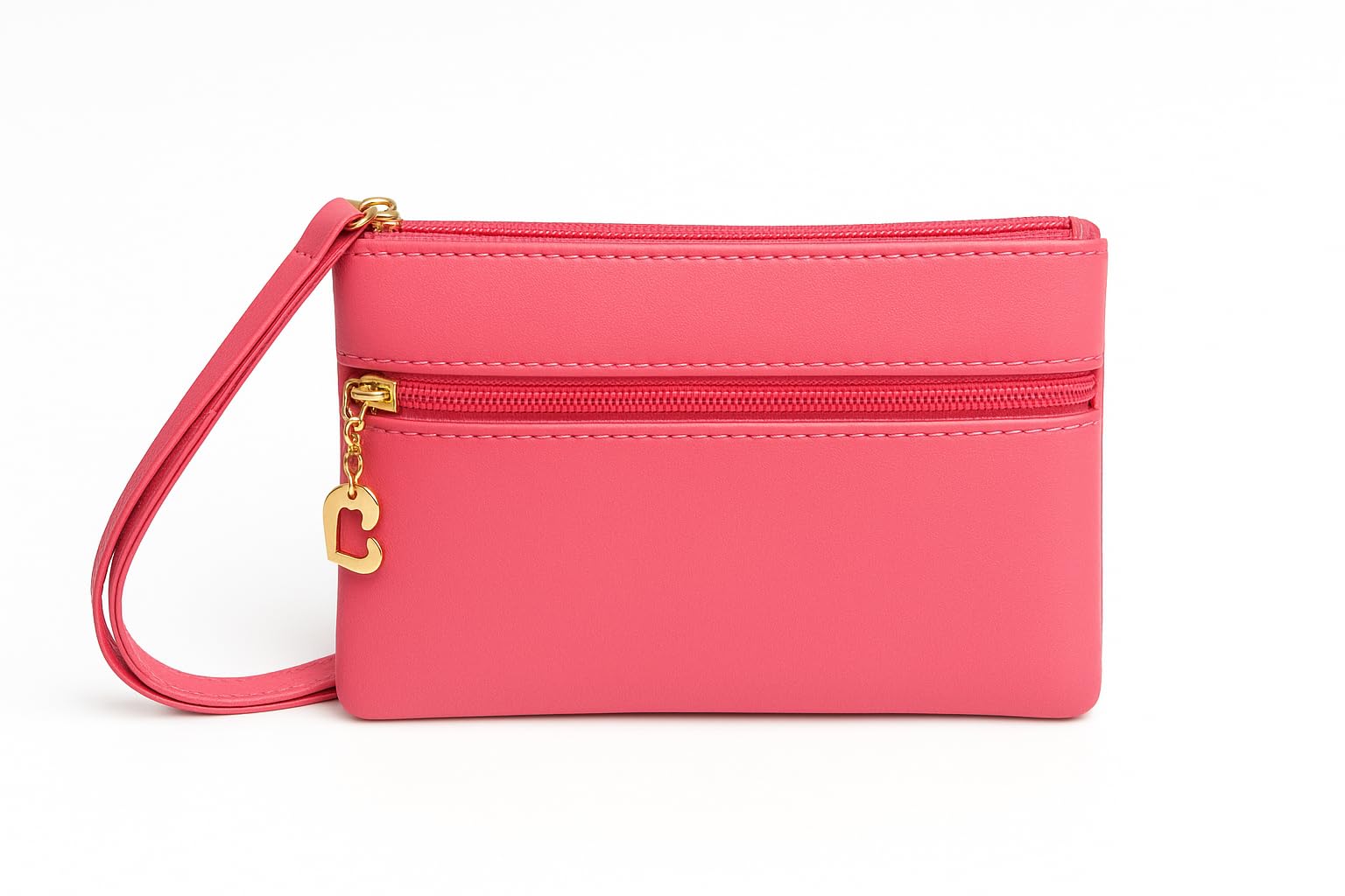 Double Zipper Women's Clutch Bag |2025 New Coin Purse Ladies ID Card Bags | PU Leather Key Bags Fashion Portable Long Wallets (Pink)-image-33
