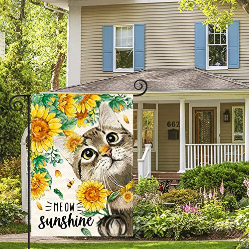 Avoin Colorlife Meow Sunshine Summer Cat Garden Flag 12X18 Inch Double Sided Outside, Sunflower Party Holiday Burlap Yard Outdoor Decoration #TOP6