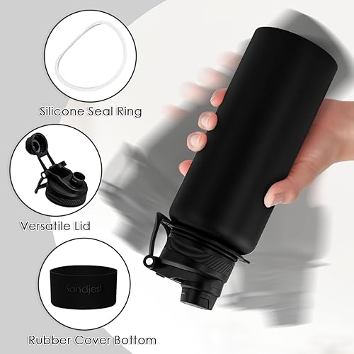 Miniatura 2 de SANDJEST Botella de agua de acero inoxidable con correa de 32 onzas, botellas aisladas con popote y tapa de boquilla para gimnasio, deportes, viajes