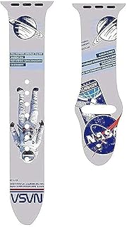 سوار طباعة لساعة ابل 44 ملم و42 ملم بتصميم ناسا من السيليكون لسيريز 5/4/3/SE/6 - رمادي