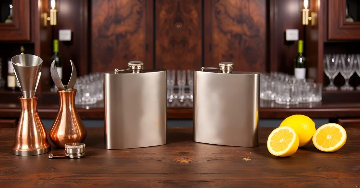 LaserGram Stainless Steel Hip Flask, 6 oz, Set of 10, Leak Proof Lid
