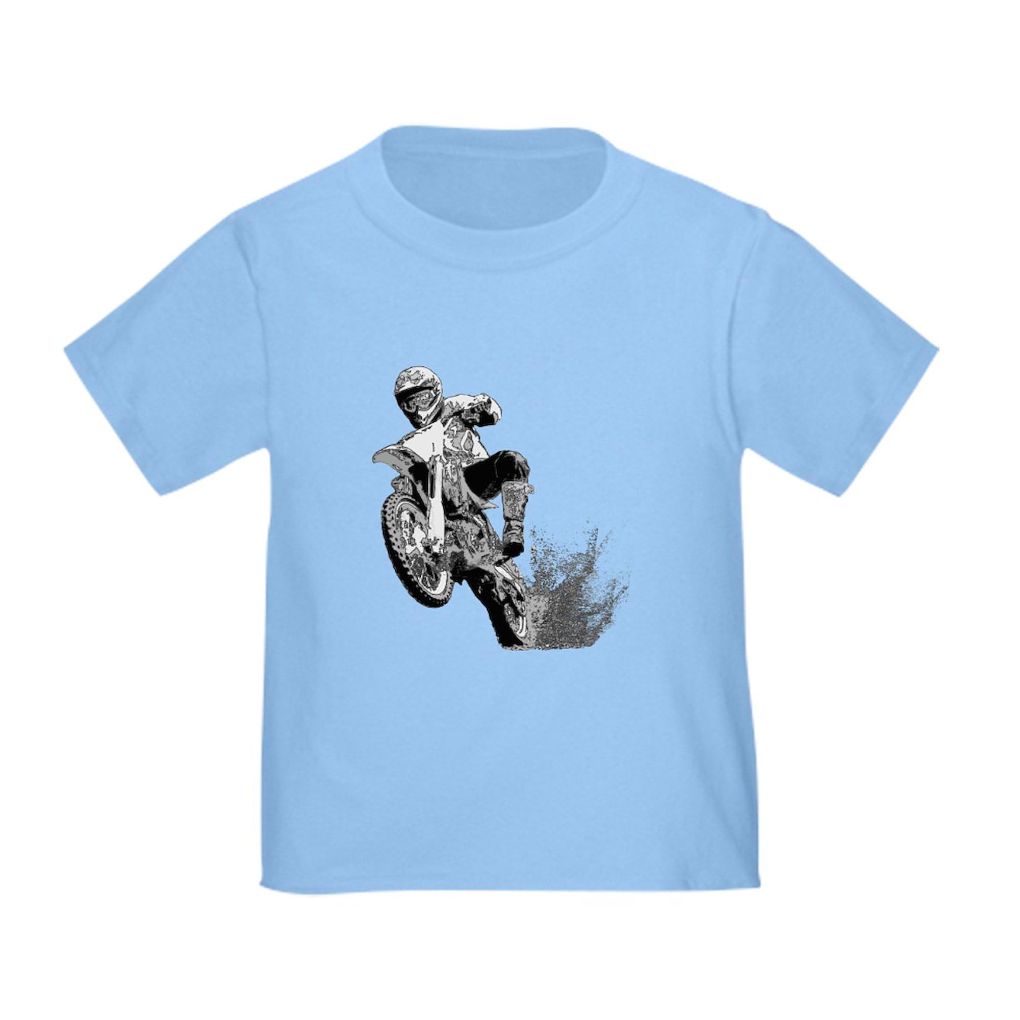 CafePress Dirtbike Wheeling in Mud Toddler T Shirt Toddler Graphic Tee, 100% Cotton Baby Blue