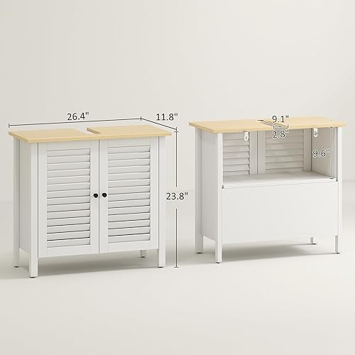 Miniatura 3 de HOMCOM - Armario de almacenamiento para debajo del fregadero con doble capa, organizador de 2 puertas, color blanco