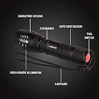 Vista 2 de Linterna LED de mano de emergencia, 4 unidades, enfoque ajustable, resistente al agua con 5 modos, la mejor linterna táctica para huracanes