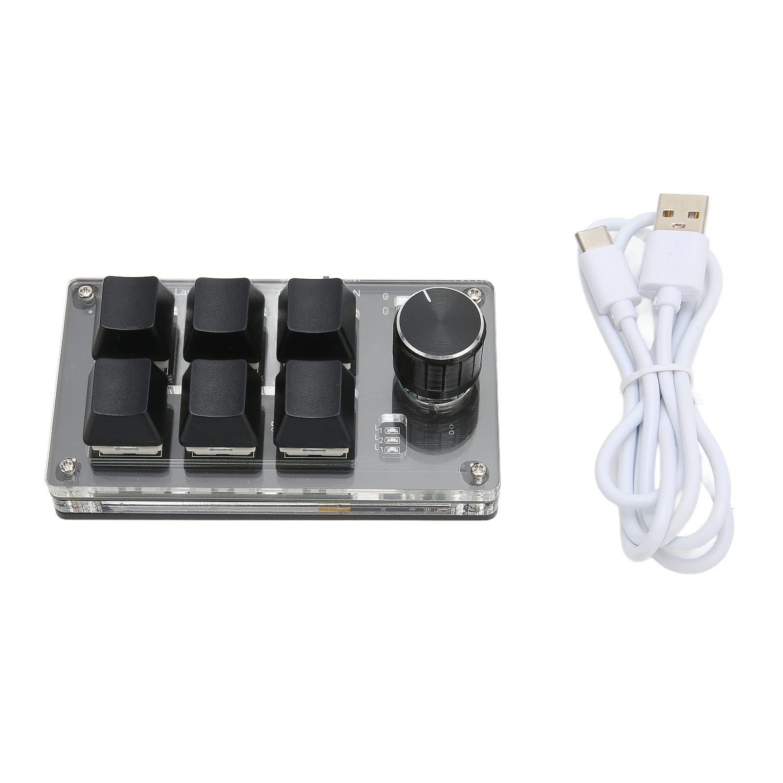 Tastiera Macro Programmabile Meccanica 6 Tasti Con Manopola Tastiera Da Gioco Piccola 12.0×.0×5.0 Cm Modalità USB Adatta Per Ufficio Musica Media Controllo Industriale