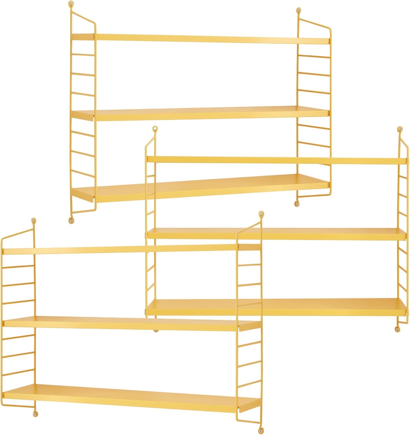 [en.casa] Modulares Wandregal Strängnäs 3er Set Metallregal Gelb Hängeregal mit 3 Regalböden Badregal Küchenwandregal Wandablage Wohnzimmer