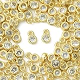 KitBeads 100pcs Cubic Zirconia Round Crystal Bead Charms 18k Real Gold Plated Crystal Rhinestone Charm for Jewelry Making Bracelets Earrings Crafts