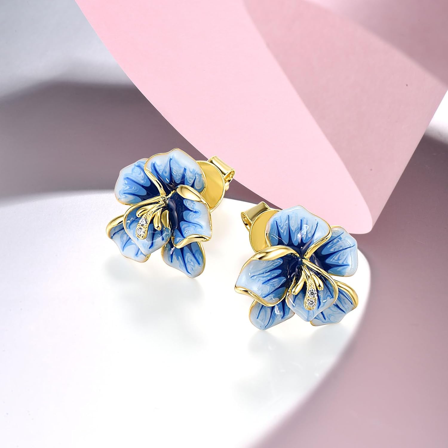 Santuzza Sterling Silver Gemstone Enamel Flower Earrings
