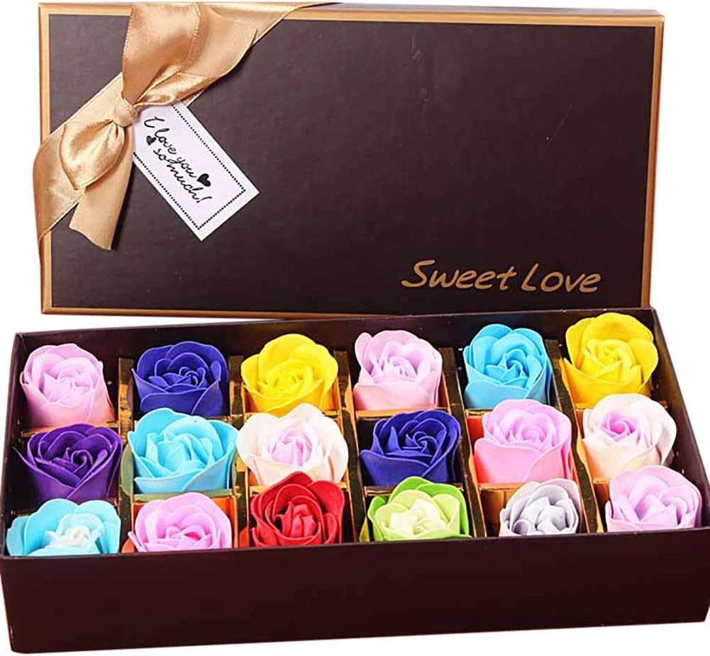 Weiye 18PCS Soap Rose Flower - Flora Scented Soap Rose Flower - Plant Essential Oil Soap, Gift for Anniversary/Birthday/Wedding/Valentine's Day Box - Random Color Delivery