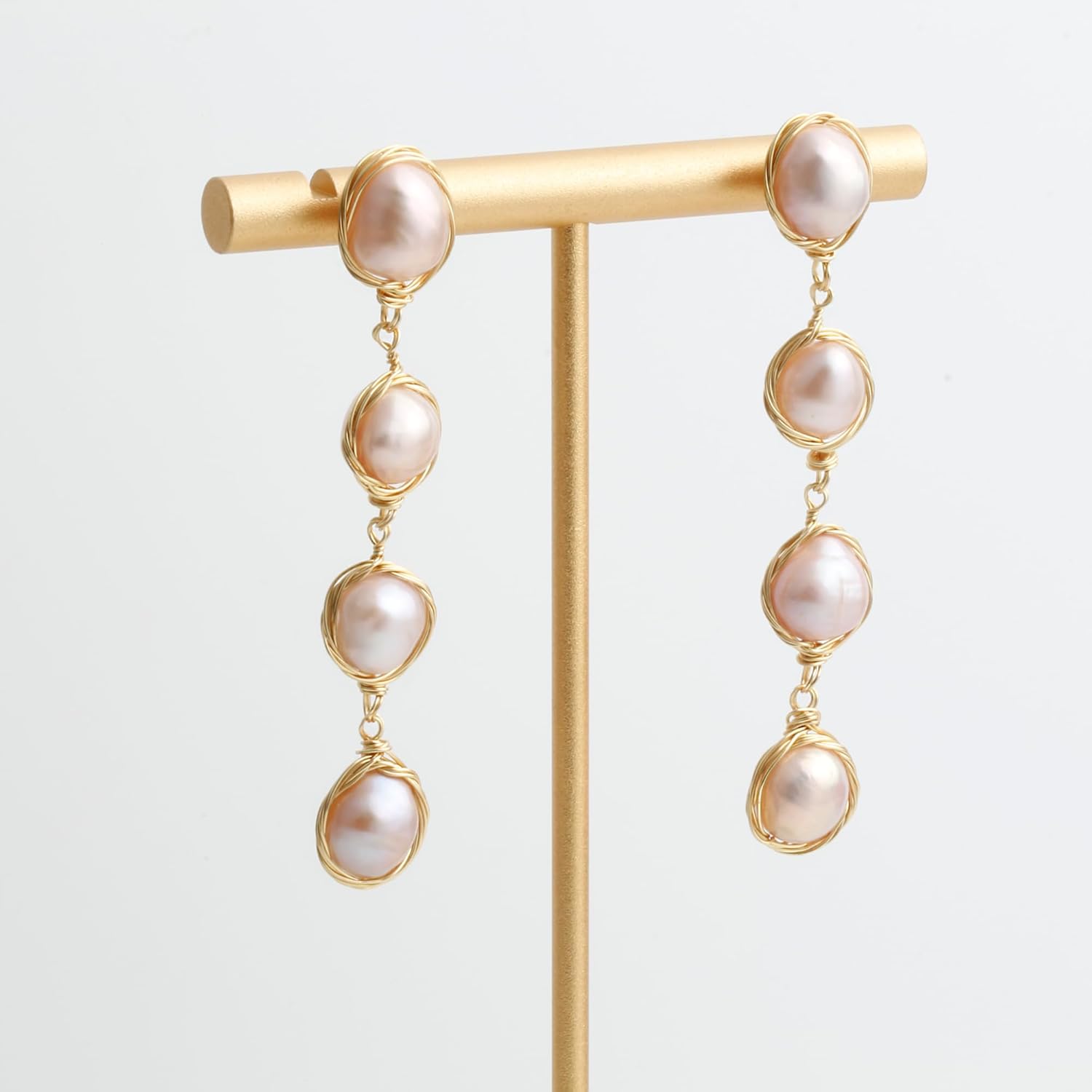 14K Gold Plated Freshwater Cultured Baroque Pearl Dangling Drop Earrings for Women Trendy - Image 6